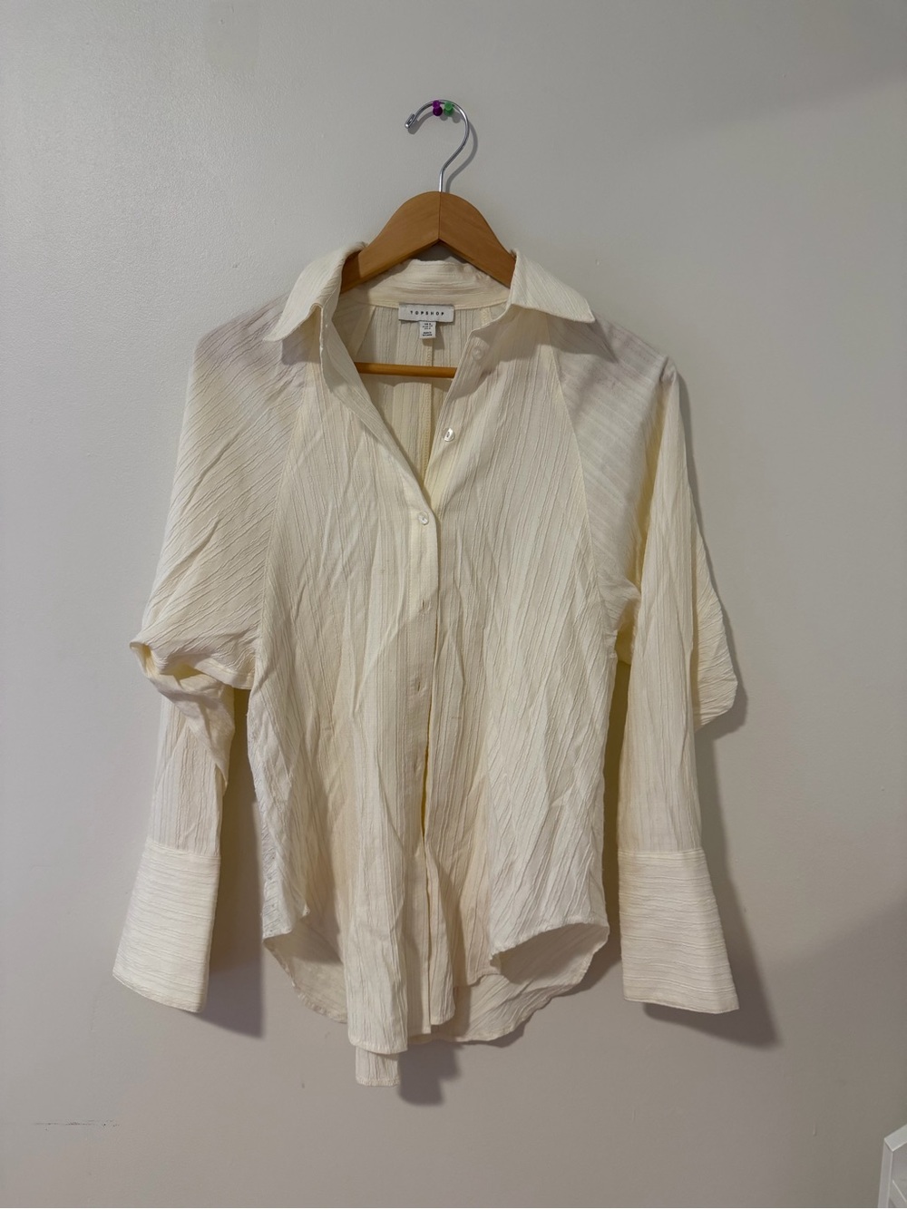 Topshop Equipment Cream Textured Button-Up Shirt
